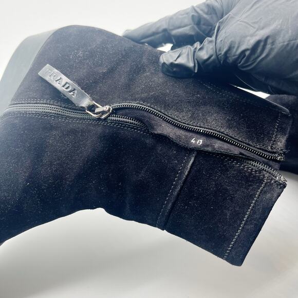 Prada Suede Chelsea Boots Zipper Leather Size 40 Black - Picture 10 of 10